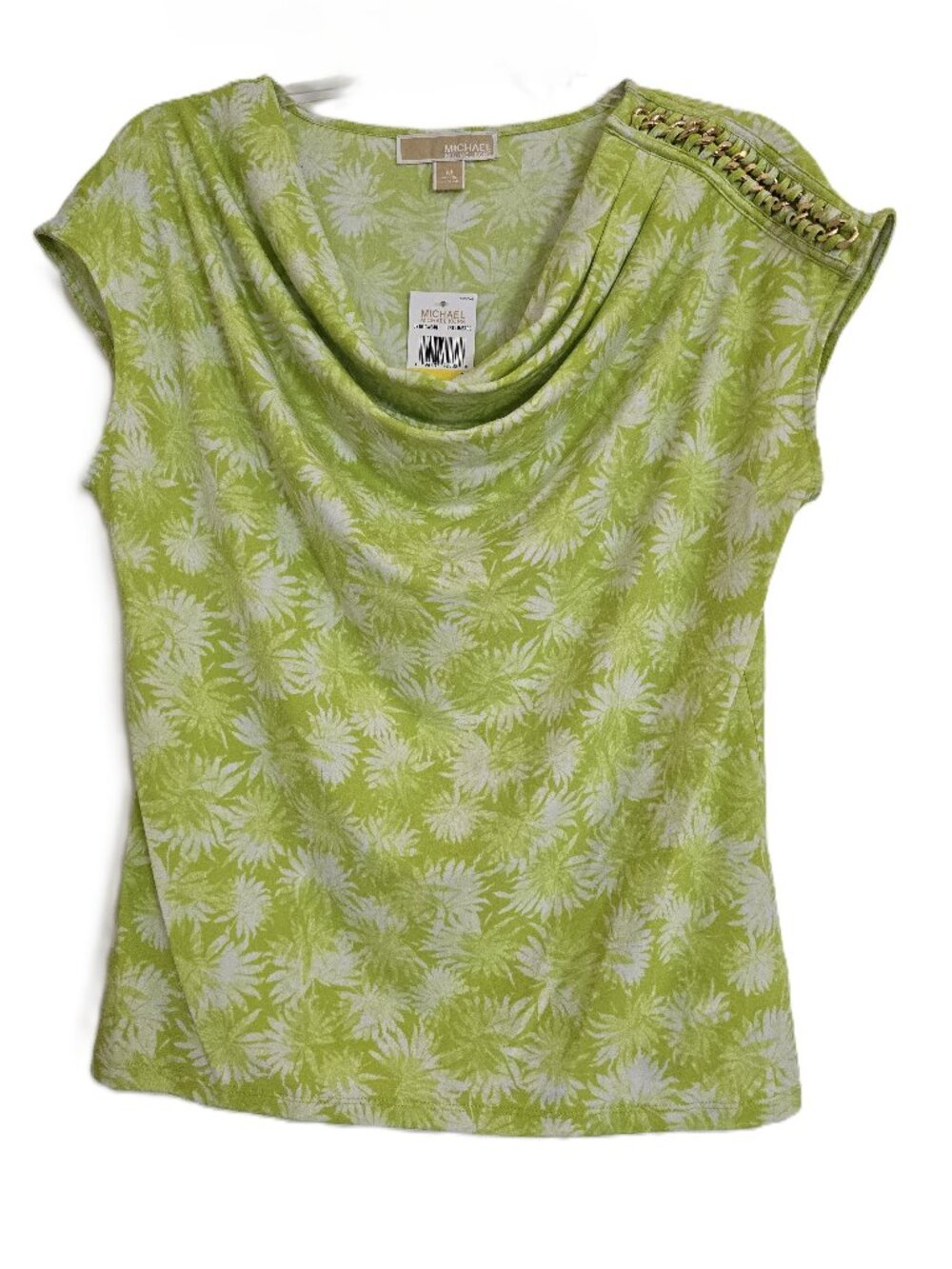 NWT Michael Kors Bright Limeade Floral Sleeveless Cowl Neck Top Size M